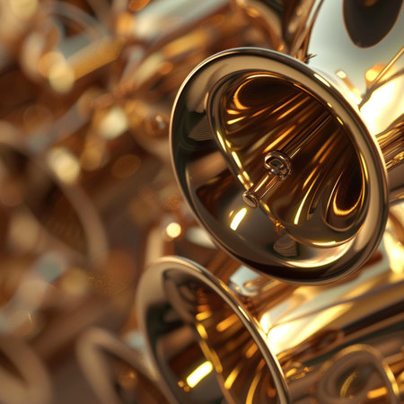 3d rendering of golden music notes in a musical instrument orchestra.の素材