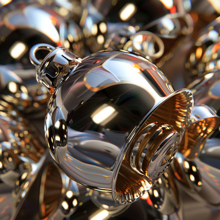 Close up of christmas ornaments. 3D rendering.の素材