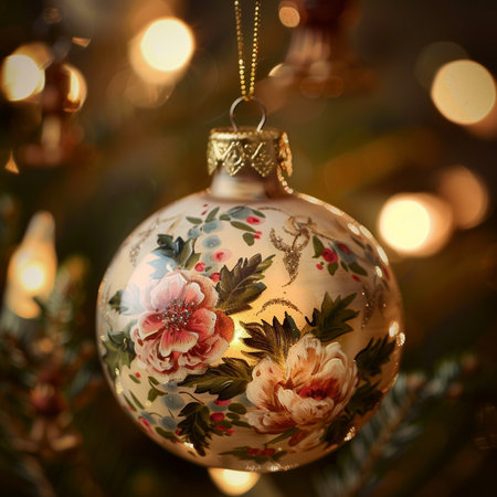 Beautiful Christmas ball on the background of a Christmas tree with bokehの素材