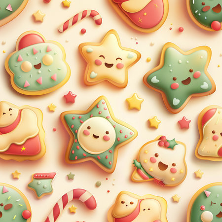 Seamless pattern with christmas gingerbread cookies. Vector illustration.の素材