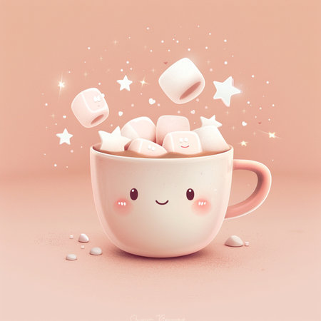 Coffee cup with marshmallows and stars. Vector illustration.の素材