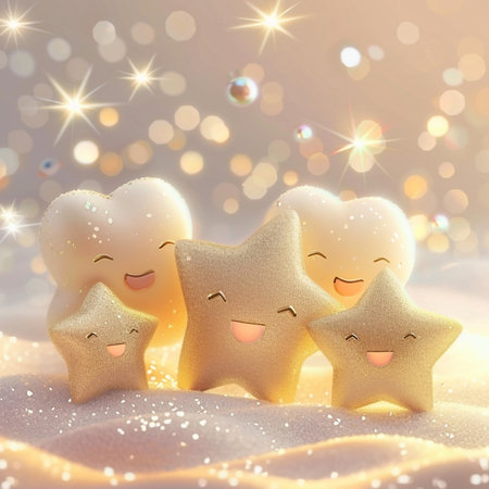 3d render of cute teeth in star shape with bokeh backgroundの素材