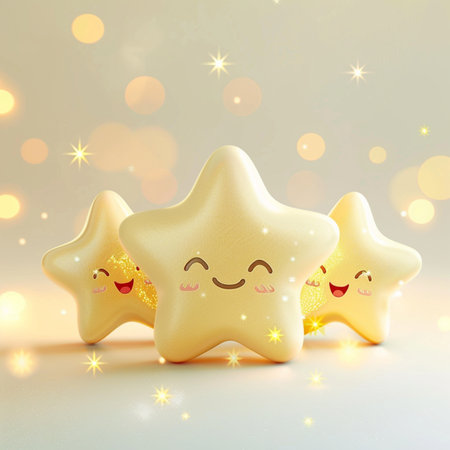 Cute star character on white background with bokeh effect.の素材