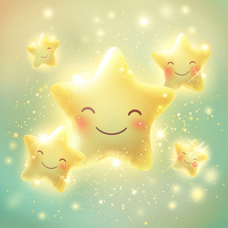 Smiling star with stars on a soft background. Vector illustration.の素材