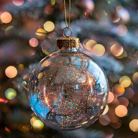 Christmas decoration on the background of the Christmas tree and bokehの素材