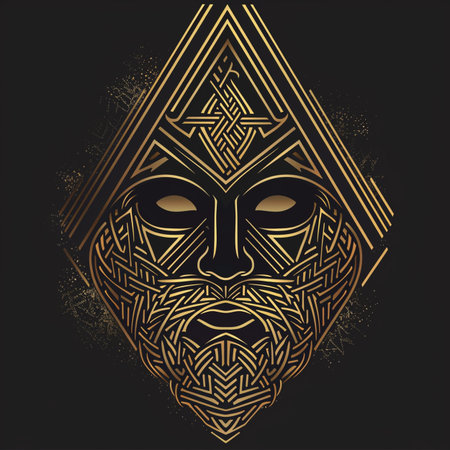 Vector illustration of a mask of the ancient Greek god on a black background.の素材