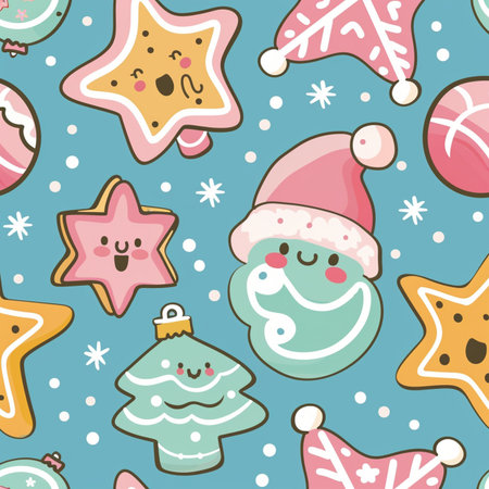 Seamless pattern with christmas cookies. Vector illustration. Background.の素材