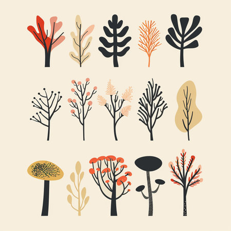 Set of hand drawn autumn trees. Vector illustration in flat style.のイラスト素材