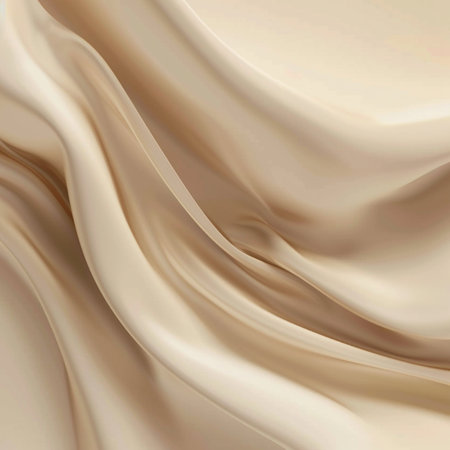 Closeup of rippled beige silk fabric texture background.の素材