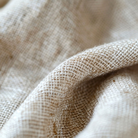 Closeup detail of beige fabric texture background. Natural linen material.の素材
