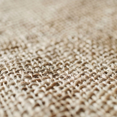 Close up of a burlap texture. Shallow depth of field.の素材
