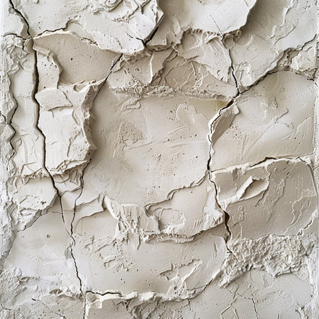 Old wall with plaster cracks as a background. Cracks in the wall.の素材