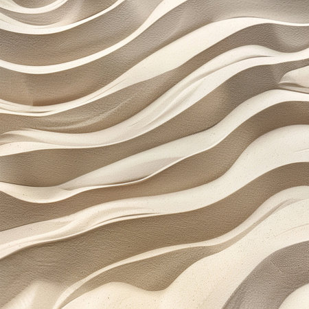 abstract background of wavy folds of fabric or paper in beige colorの素材