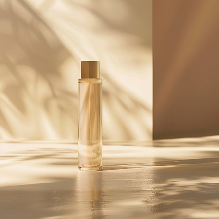 Perfume bottle mockup on white background with shadows. 3d renderingの素材