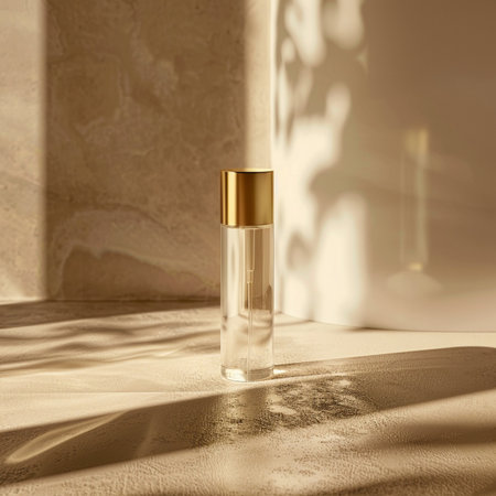 Mockup of cosmetic bottle in sunlight. 3D rendering.の素材