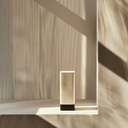 3d render of a podium in a room with a shadow from the windowの素材
