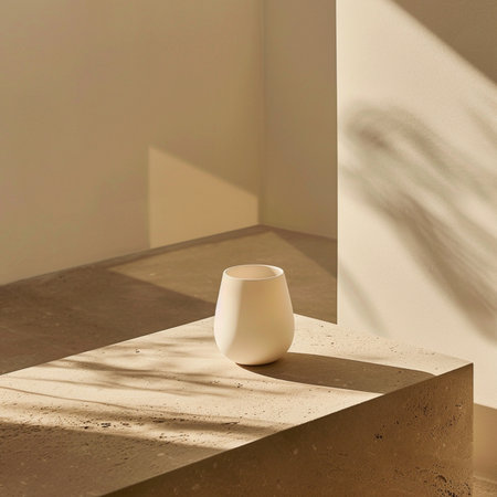 White vase on a concrete platform in the sunlight. 3d renderingの素材