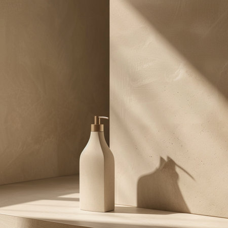 Cream cosmetic bottle with shadow on the wall. 3d renderingの素材