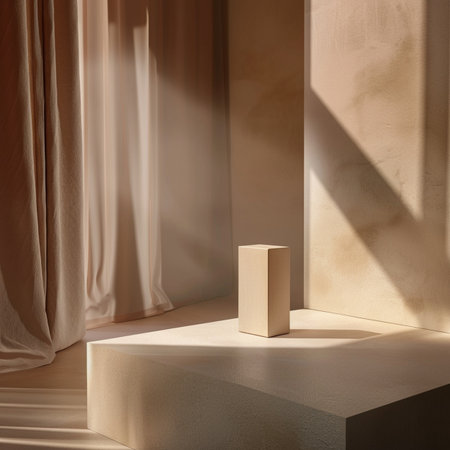 3d rendering of minimal geometric forms. Brown podium for product presentation.の素材