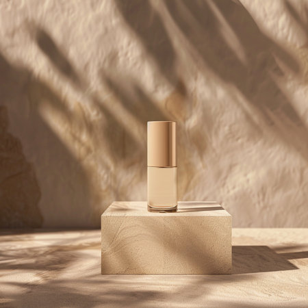3d render of cosmetic product display podium with shadows. Skin care and beauty concept.の素材