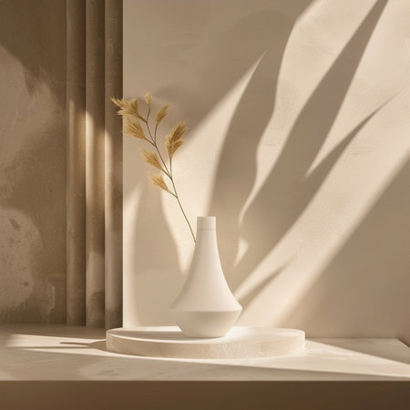 3d render of white vase on the beige background.の素材