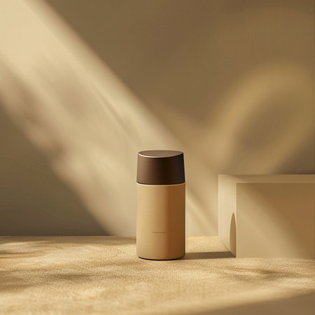 3d render of brown cosmetic bottle on the background of the shadows.の素材