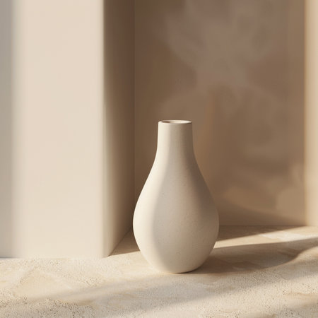 White ceramic vase on a beige background. 3d renderingの素材