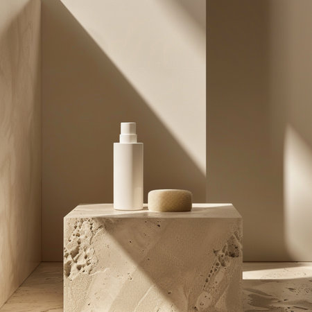 3d render of a cosmetic product on a pedestal in the studioの素材