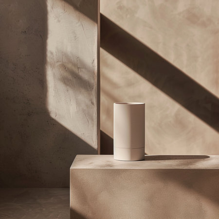 3d render of podium for product presentation with shadows on the wallの素材