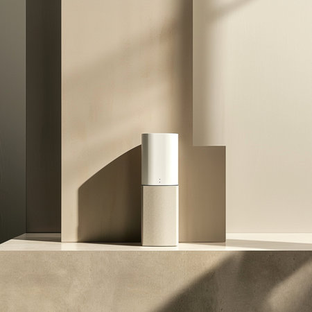 3d rendering of a white podium in the interior of a modern roomの素材