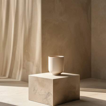 Ceramic coffee cup on beige background. 3d renderの素材