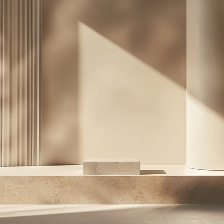 3d rendering, beige podium on a beige background, interior designの素材