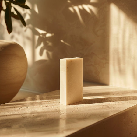 Spa still life with soap on the table in the sunlight.の素材