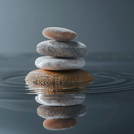 zen stones on water with ripples and reflection, zen conceptの素材