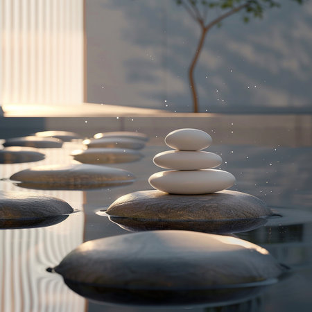 Spa stones on the water. Zen concept. 3d renderingの素材