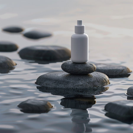 cosmetic bottle on the stones in the water. 3d renderの素材