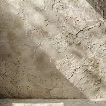 Texture of old rustic wall covered with beige stuccoの素材