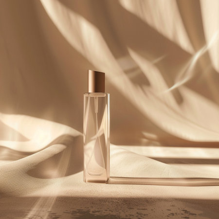 Perfume bottle mockup in sunlight. 3D rendering.の素材