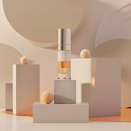 3d render, abstract background, podium for product presentation, stand for cosmetic products, cream, lotion, serumの素材