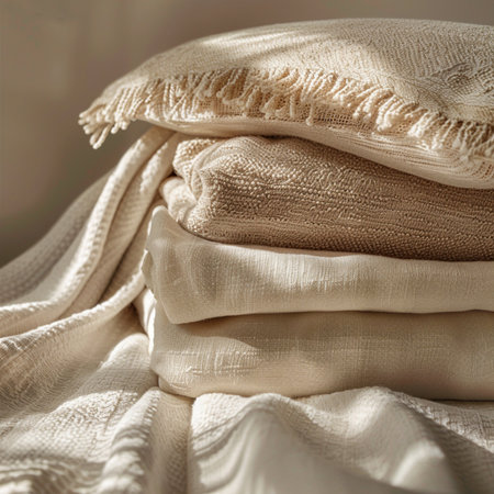 Pillows on the bed in the morning. Soft light.の素材
