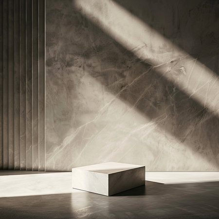 Minimalist interior design. Marble podium for product presentation. 3D renderingの素材