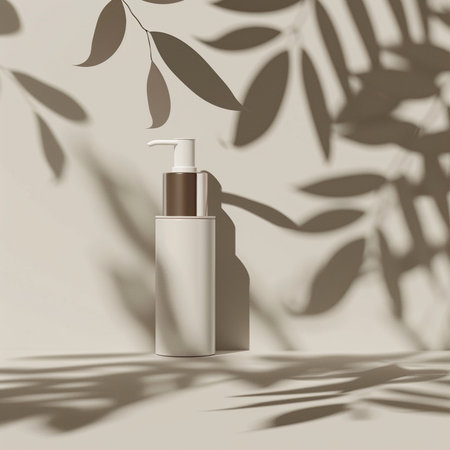 3d render of cosmetic bottle on a light background with shadows. Skin care conceptの素材