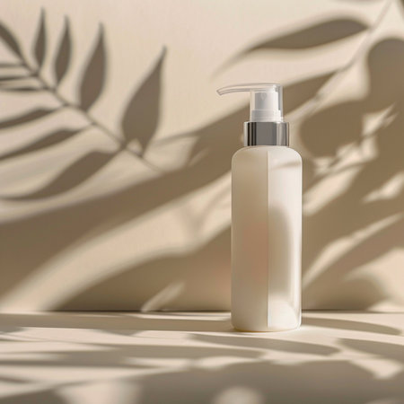 Cosmetic bottle mockup on white background with shadows. 3d illustrationの素材