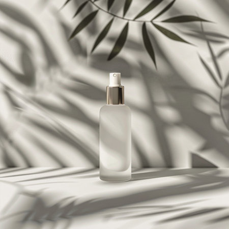 White cosmetic bottle mockup on white background with shadow overlay. 3d renderingの素材