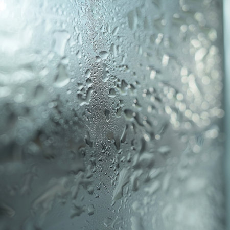 Water drops on window glass, shallow depth of field, abstract backgroundの素材