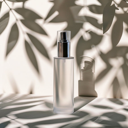 Cosmetic bottle mockup with shadows on white background. 3d renderingの素材