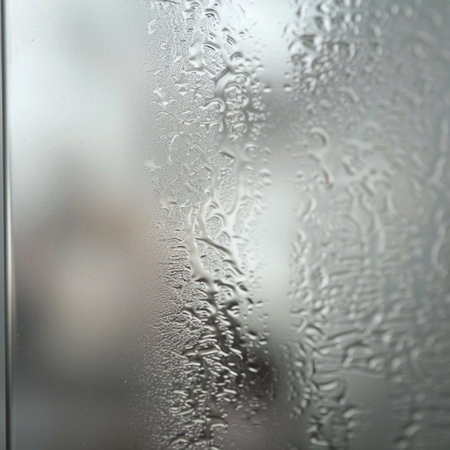 Close-up of condensation on the window in a rainy dayの素材