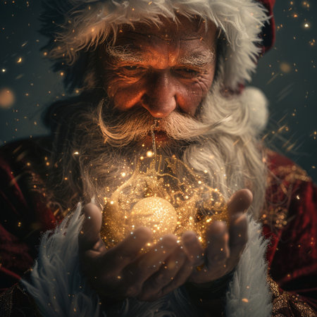 Santa Claus with magic ball in his hands. Christmas and New Year concept.の素材