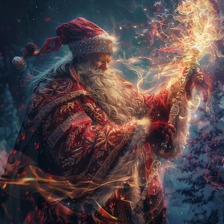 Portrait of Santa Claus in the winter forest. Christmas theme.の素材