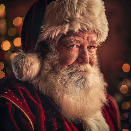 Portrait of Santa Claus in red suit. Christmas and New Year concept.の素材